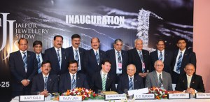 C:  (Third from left in the first row) Mr.  Sean Gilbertson, the Executive Director of the Gemfields and JJS organizing committee members today at the inaugural session. Also seen are Vice chairman of the Gem & Jewellery Export Promotion Council, Pankaj Parekh and Jayant Mishra, the Development Commissioner of Special Economic Zone (SEZ) at Noida. 